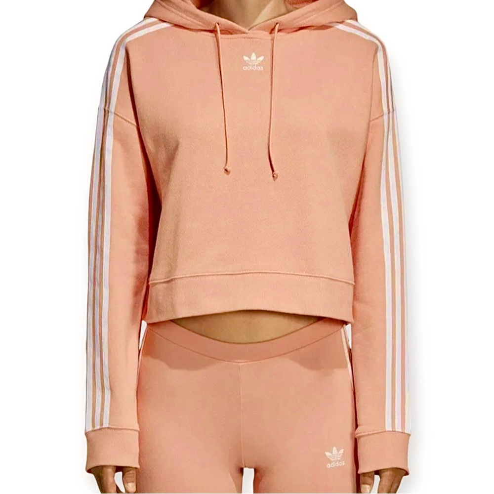 Adidas Slightly Cropped Hoodie Long Sleeve Dust Pink Size Small